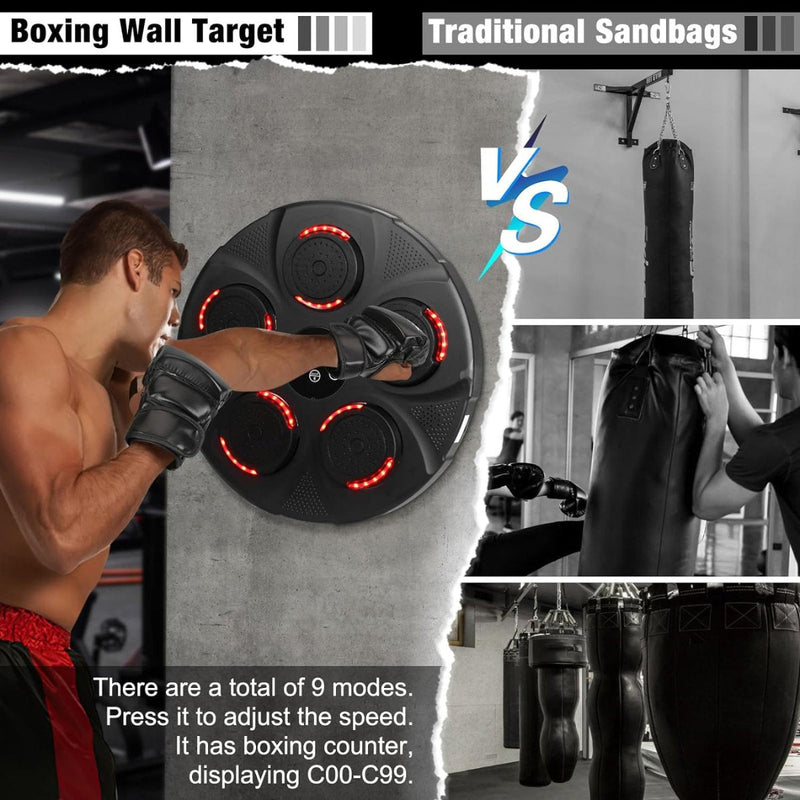 Máquina de boxe musical inteligente montada na parede de cor preta