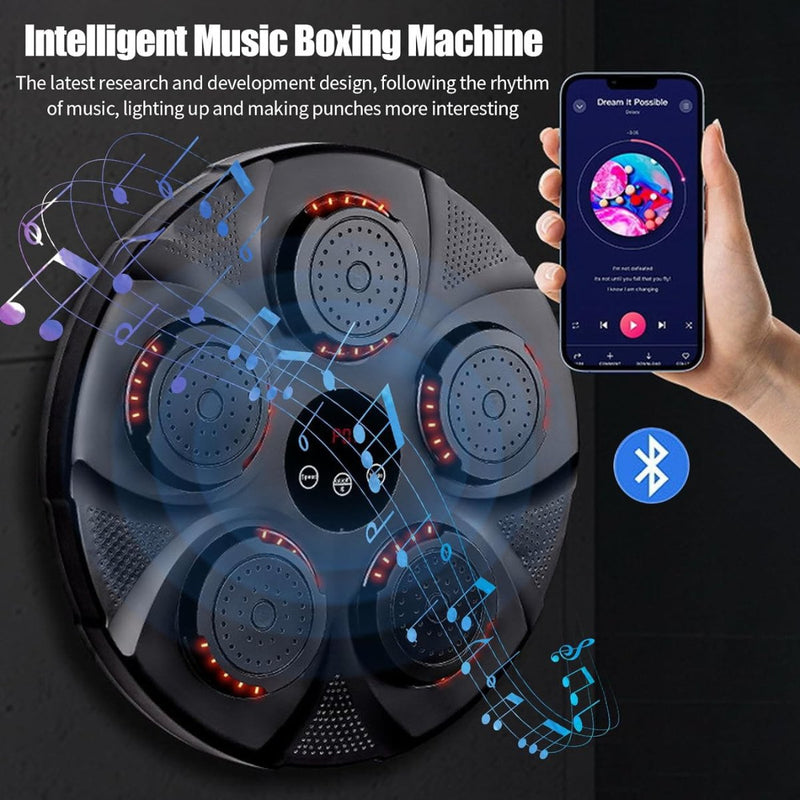 Máquina de boxe musical inteligente montada na parede de cor preta